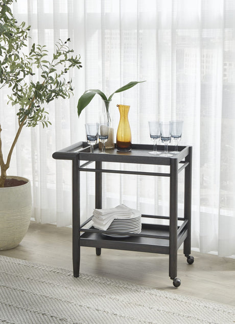 Rockport Yin Two Shelf Rolling Bar Cart by Modus Furniture at Eve Furniture