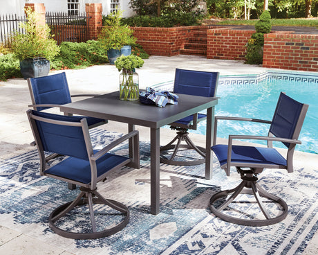 Rocky Creek Blue/Gray Outdoor Dining Table and 4 Arm Chairs by Ashley at Eve Furniture