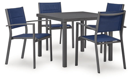Rocky Creek Blue/Gray Outdoor Dining Table and 4 Chairs by Ashley at Eve Furniture