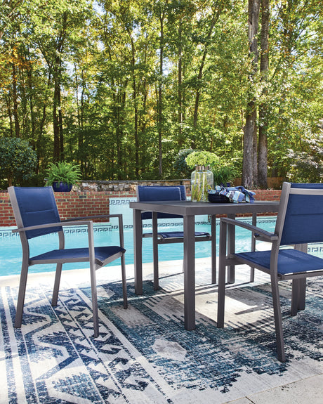Rocky Creek Blue/Gray Outdoor Dining Table and 4 Chairs by Ashley at Eve Furniture