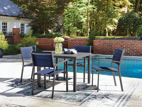 Rocky Creek Blue/Gray Outdoor Dining Table and 4 Chairs by Ashley at Eve Furniture