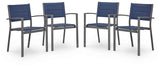 Rocky Creek Blue/Gray Outdoor Sling Arm Chair (Set of 4) by Ashley at Eve Furniture