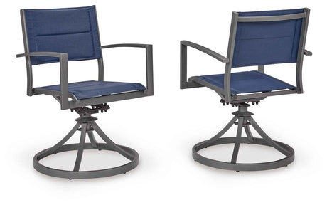 Rocky Creek Blue/Gray Outdoor Sling Swivel Chair (Set of 2) by Ashley at Eve Furniture