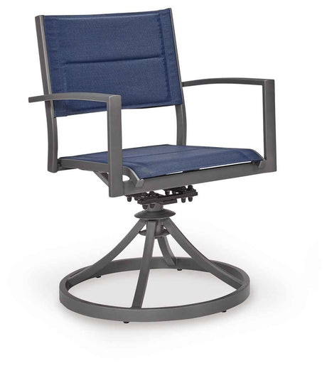 Rocky Creek Blue/Gray Outdoor Sling Swivel Chair (Set of 2) by Ashley at Eve Furniture