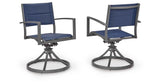 Rocky Creek Blue/Gray Outdoor Sling Swivel Chair (Set of 2) by Ashley at Eve Furniture
