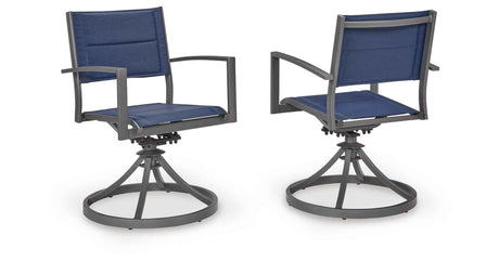 Rocky Creek Blue/Gray Outdoor Sling Swivel Chair (Set of 2) by Ashley at Eve Furniture