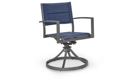 Rocky Creek Blue/Gray Outdoor Sling Swivel Chair (Set of 2) by Ashley at Eve Furniture