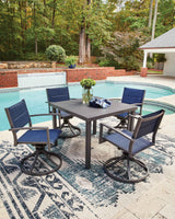 Rocky Creek Gray Outdoor Dining Table and 4 Chairs by Ashley at Eve Furniture