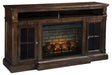 Roddinton Dark Brown 72" TV Stand with Electric Fireplace by Ashley at Eve Furniture