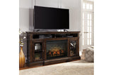 Roddinton Dark Brown 72" TV Stand with Electric Fireplace by Ashley at Eve Furniture