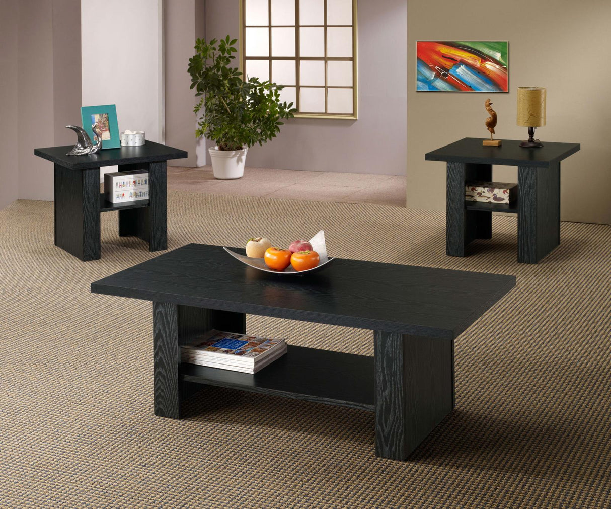 Rodez 3-Piece Occasional Table Set Black Oak