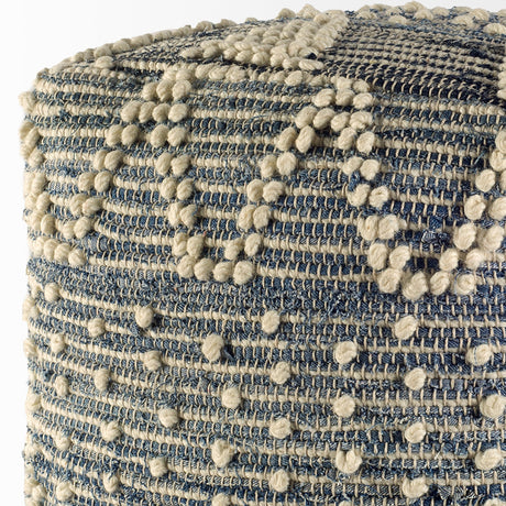 Rofi Blue Denim and Cream Cotton Stitched Square Pouf by Mercana at Eve Furniture