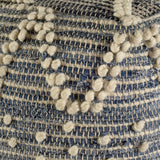 Rofi Blue Denim and Cream Cotton Stitched Square Pouf by Mercana at Eve Furniture