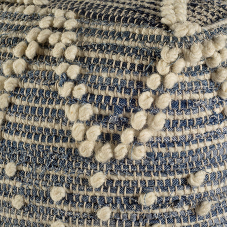 Rofi Blue Denim and Cream Cotton Stitched Square Pouf by Mercana at Eve Furniture