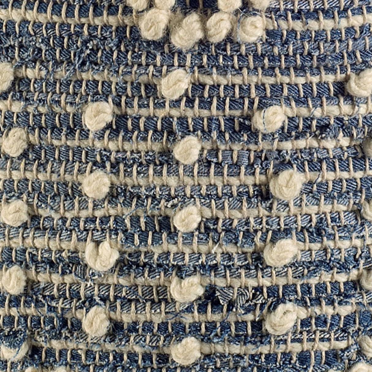Rofi Blue Denim and Cream Cotton Stitched Square Pouf by Mercana at Eve Furniture