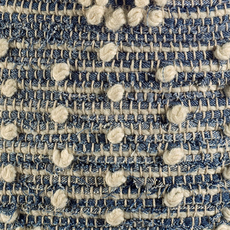 Rofi Blue Denim and Cream Cotton Stitched Square Pouf by Mercana at Eve Furniture