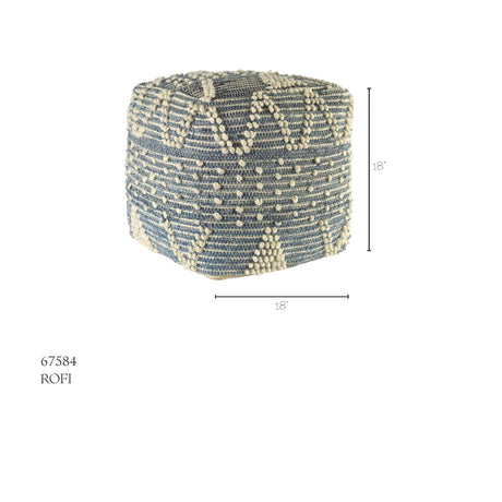 Rofi Blue Denim and Cream Cotton Stitched Square Pouf by Mercana at Eve Furniture