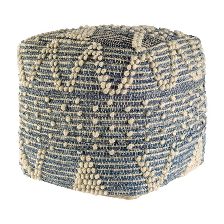 Rofi Blue Denim and Cream Cotton Stitched Square Pouf by Mercana at Eve Furniture
