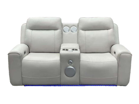 Rojas Greige Dual Power Reclining Loveseat with Bluetooth Speakers by Coaster at Eve Furniture