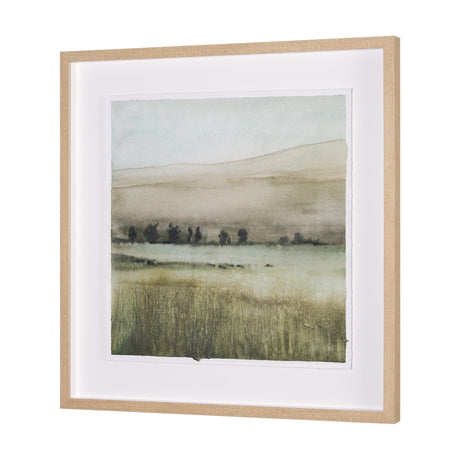 Rolling Fields I Hand Embellished Brown Framed Watercolor Art Print on Paper Mounted with Backing by Mercana at Eve Furniture