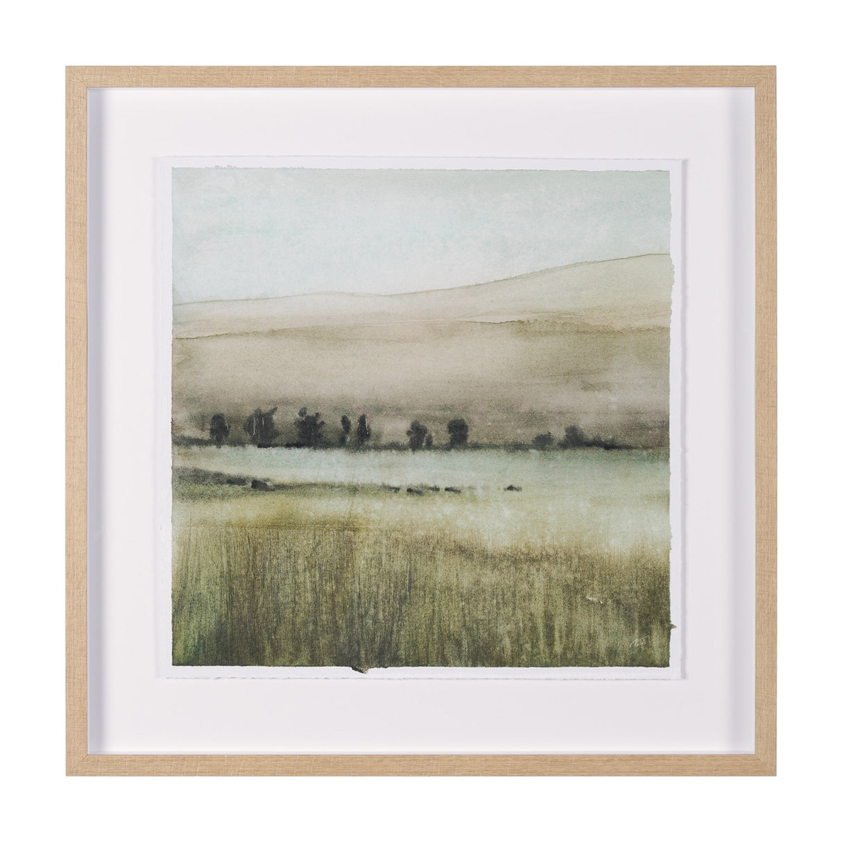 Rolling Fields I Hand Embellished Brown Framed Watercolor Art Print on Paper Mounted with Backing by Mercana at Eve Furniture