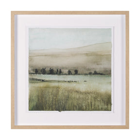 Rolling Fields I Hand Embellished Brown Framed Watercolor Art Print on Paper Mounted with Backing by Mercana at Eve Furniture
