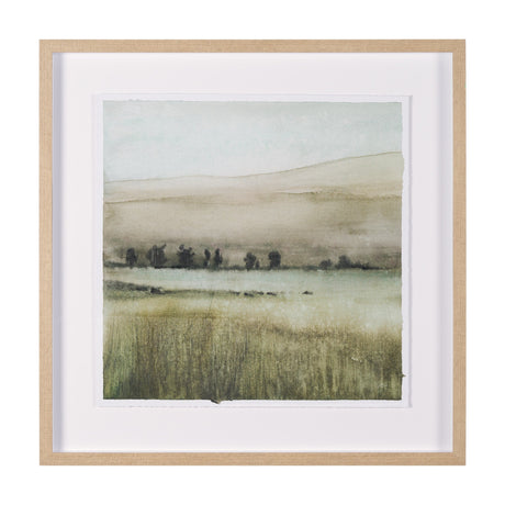 Rolling Fields I Hand Embellished Brown Framed Watercolor Art Print on Paper Mounted with Backing by Mercana at Eve Furniture