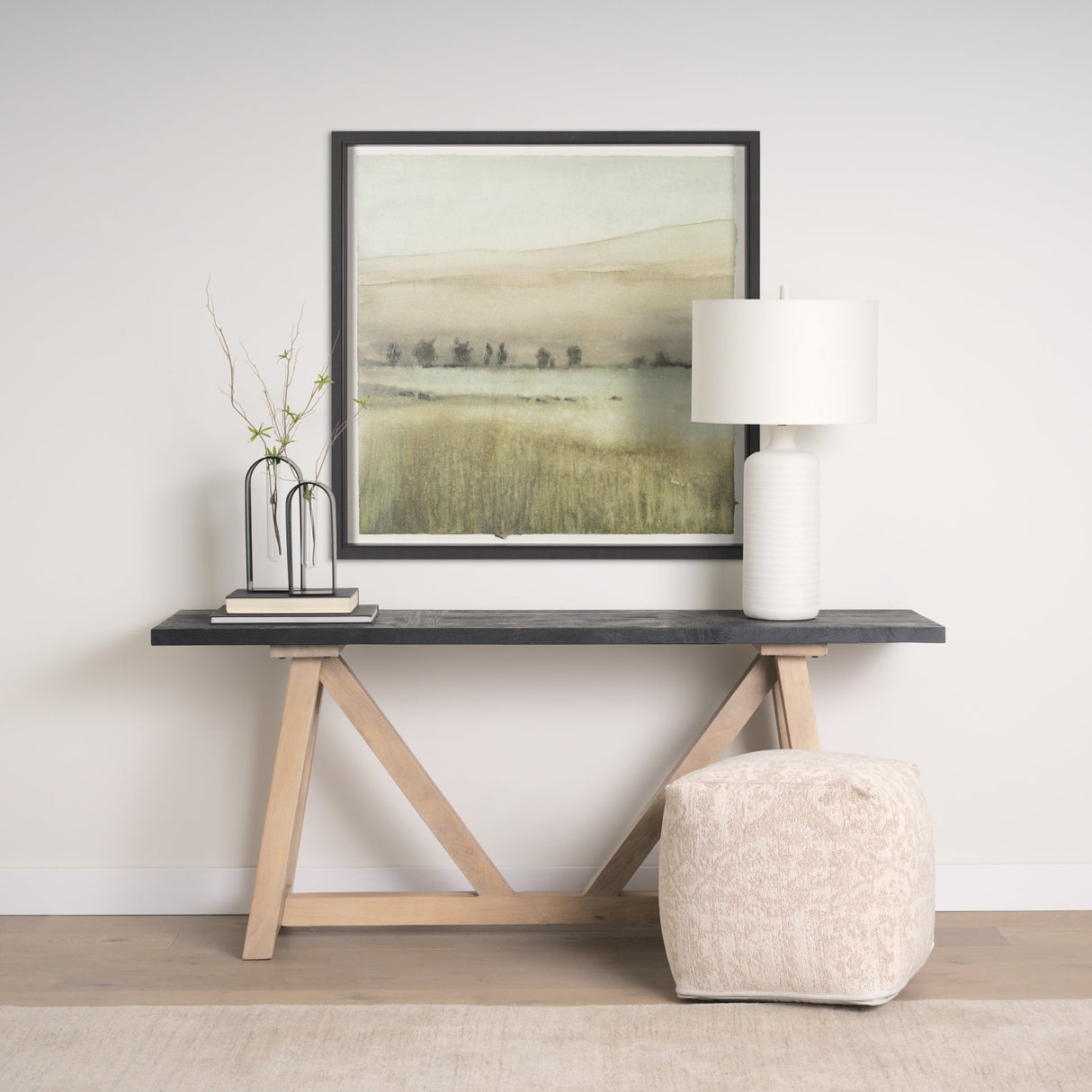 Rolling Fields II Hand Embellished Black Framed Watercolor Art Print on Paper Mounted with Backing by Mercana at Eve Furniture