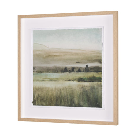 Rolling Fields II Hand Embellished Brown Framed Watercolor Art Print on Paper Mounted with Backing by Mercana at Eve Furniture