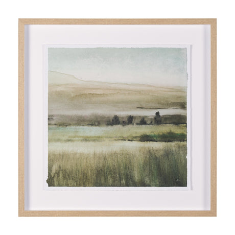 Rolling Fields II Hand Embellished Brown Framed Watercolor Art Print on Paper Mounted with Backing by Mercana at Eve Furniture