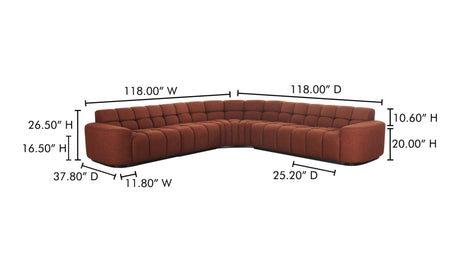 Roman L-Shaped Sectional Rust by Moe's Home at Eve Furniture