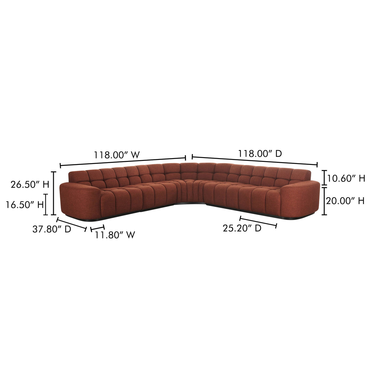Roman Rust L Shaped Sectional by Moe's Home at Eve Furniture