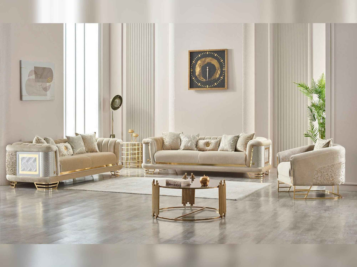 Romans 3-pieces (Sofa & Loveseat & Chair) Livingroom Set in Beige