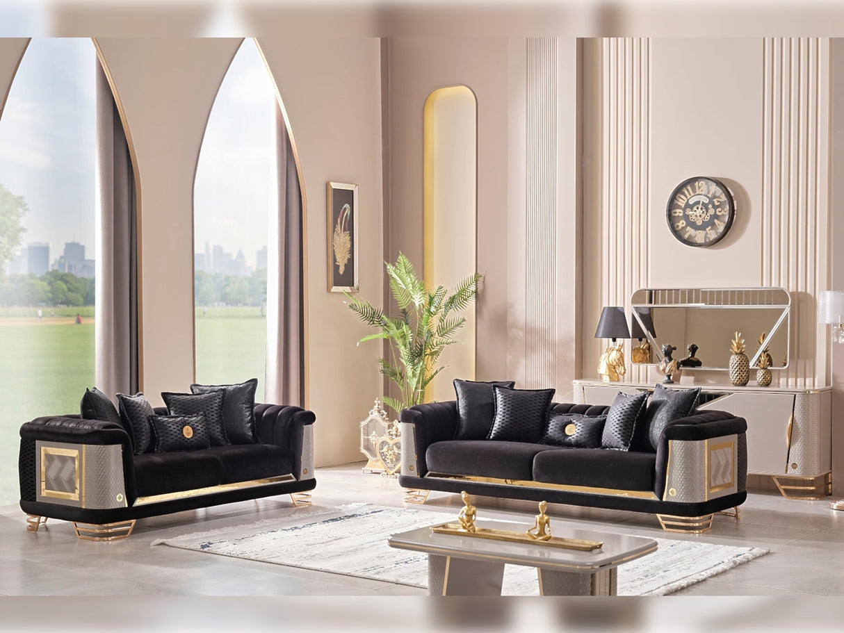 Romans 3-pieces (Sofa & Loveseat & Chair) Livingroom Set in Black by Furnia at Eve Furniture