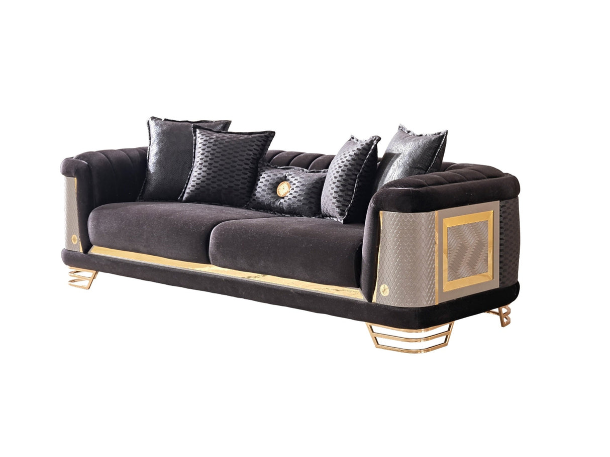 Romans 3-pieces (Sofa & Loveseat & Chair) Livingroom Set in Black by Furnia at Eve Furniture