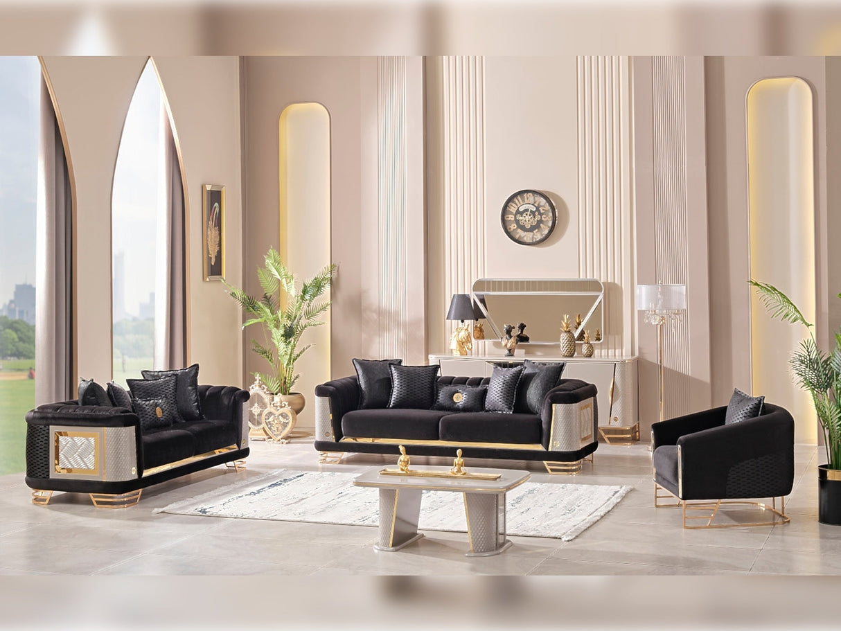 Romans 3-pieces (Sofa & Loveseat & Chair) Livingroom Set in Black by Furnia at Eve Furniture