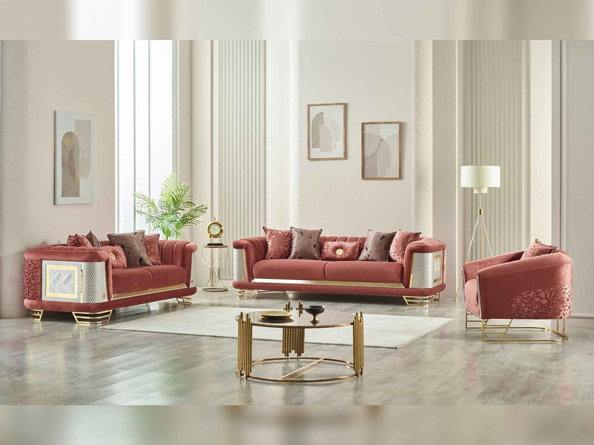 Romans 3-pieces (Sofa & Loveseat & Chair) Livingroom Set in Brick by Furnia at Eve Furniture