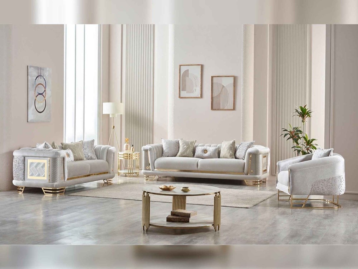 Romans 3-pieces (Sofa & Loveseat & Chair) Livingroom Set in Cream by Furnia at Eve Furniture