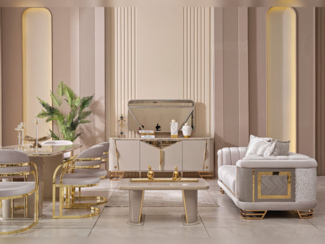 Romans Diningroom (Consol With Mirror & Dining Table & 6 Dining Chair) by Furnia at Eve Furniture