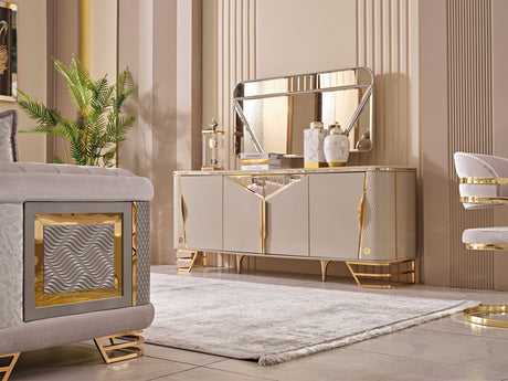 Romans Diningroom (Consol With Mirror & Dining Table & 6 Dining Chair) by Furnia at Eve Furniture