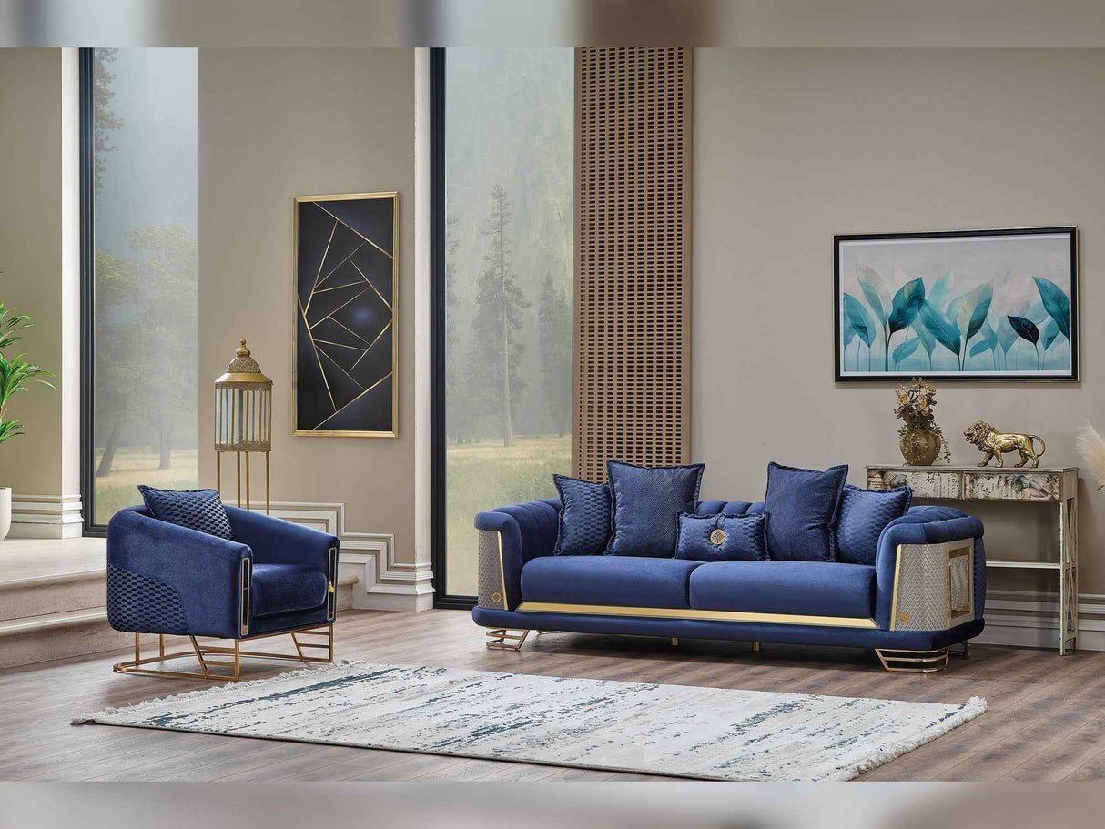 Romans Navy Blue 3-pieces (Sofa & Loveseat & Chair) Living Room Set by Furnia at Eve Furniture