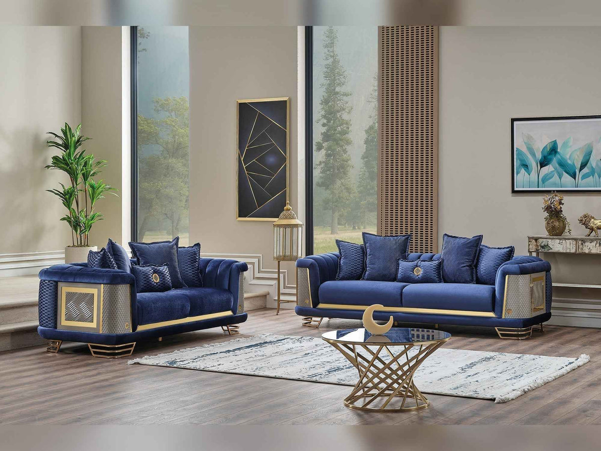 Romans Navy Blue 3-pieces (Sofa & Loveseat & Chair) Living Room Set by Furnia at Eve Furniture