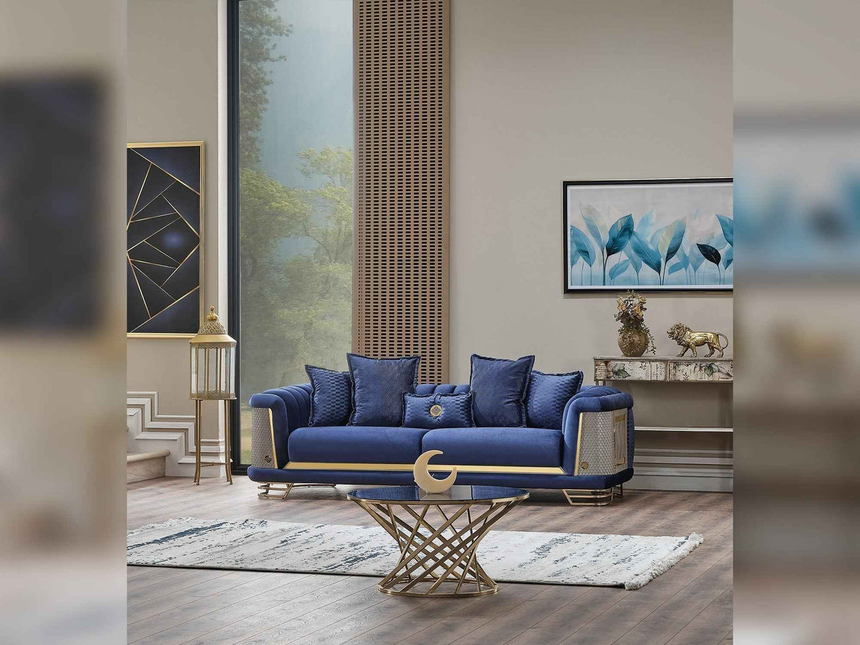 Romans Navy Blue Stationary Sofa by Furnia at Eve Furniture