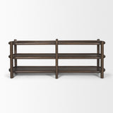 Romi Dark Brown Wood w/ 3 Shelves Oval Console Table by Mercana at Eve Furniture