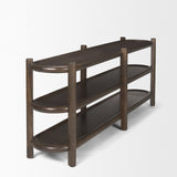 Romi Dark Brown Wood w/ 3 Shelves Oval Console Table by Mercana at Eve Furniture