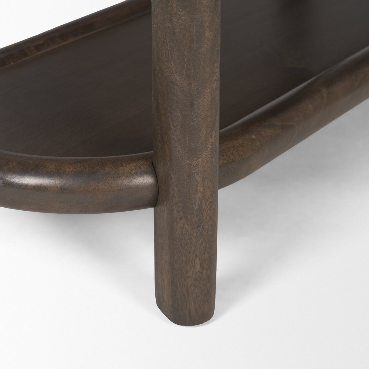 Romi Dark Brown Wood w/ 3 Shelves Oval Console Table by Mercana at Eve Furniture