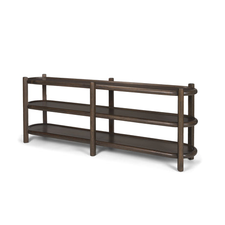 Romi Dark Brown Wood w/ 3 Shelves Oval Console Table by Mercana at Eve Furniture