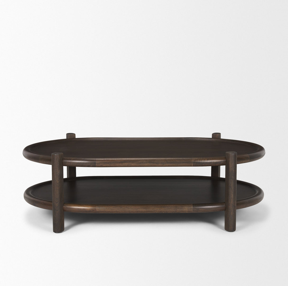 Romi Dark Brown Wood w/ Bottom Shelf Oval Coffee Table by Mercana at Eve Furniture