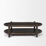 Romi Dark Brown Wood w/ Bottom Shelf Oval Coffee Table by Mercana at Eve Furniture