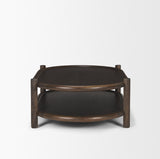 Romi Dark Brown Wood w/ Bottom Shelf Oval Coffee Table by Mercana at Eve Furniture
